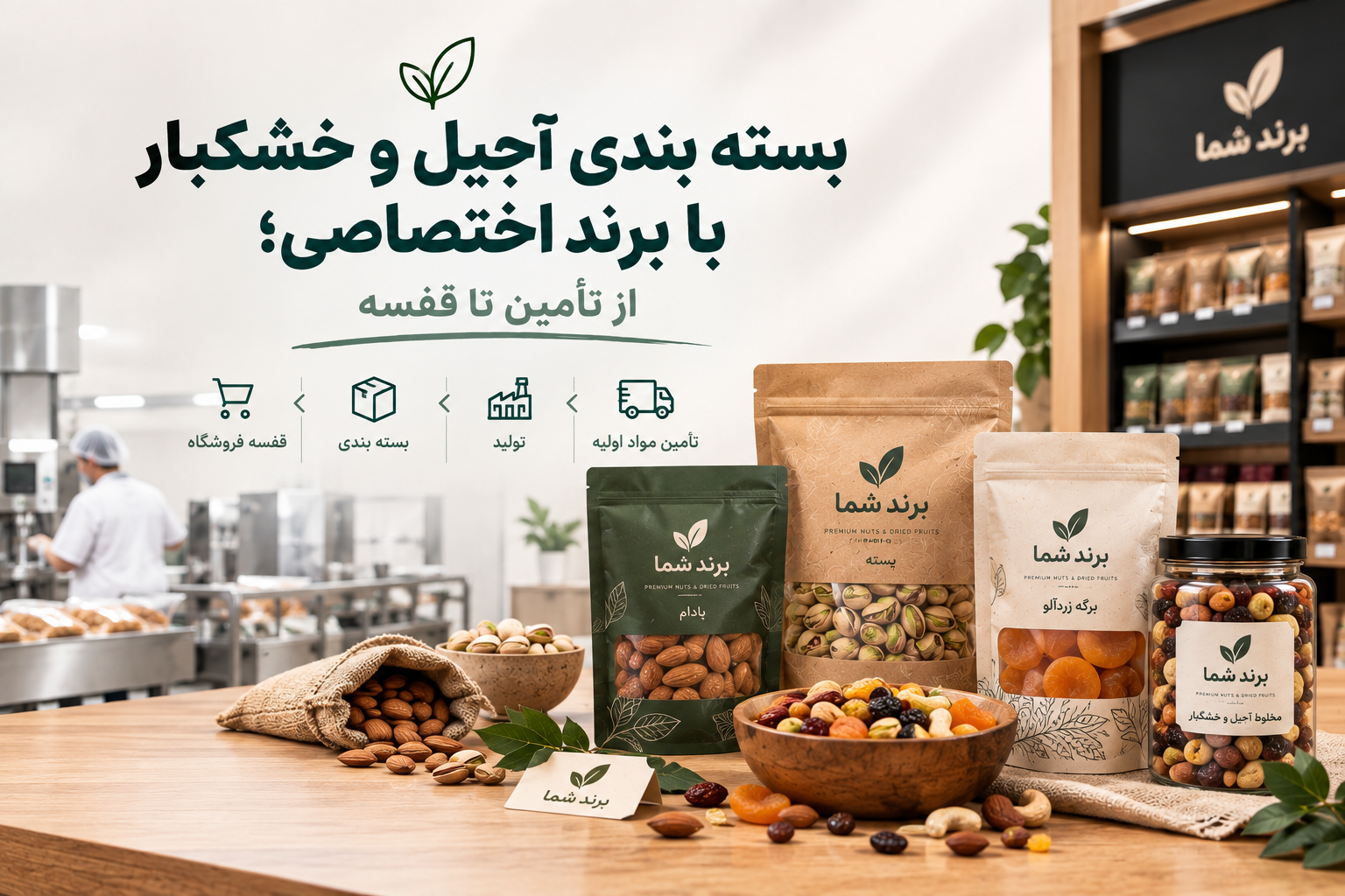 بسته بندی آجیل و خشکبار با برند اختصاصی؛ از تأمین تا قفسه